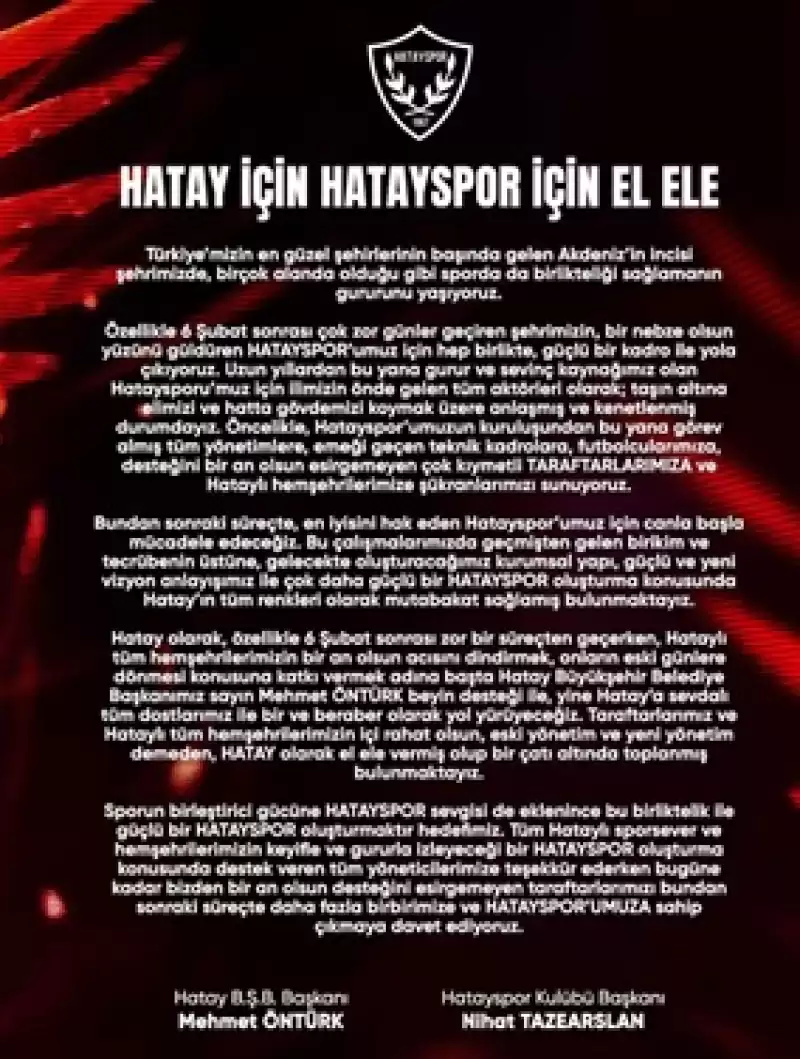 HBB Başkanı Öntürk Ve Hatayspor Başkanı Tazearslan Yeni Yönetim Için Uzlaştı