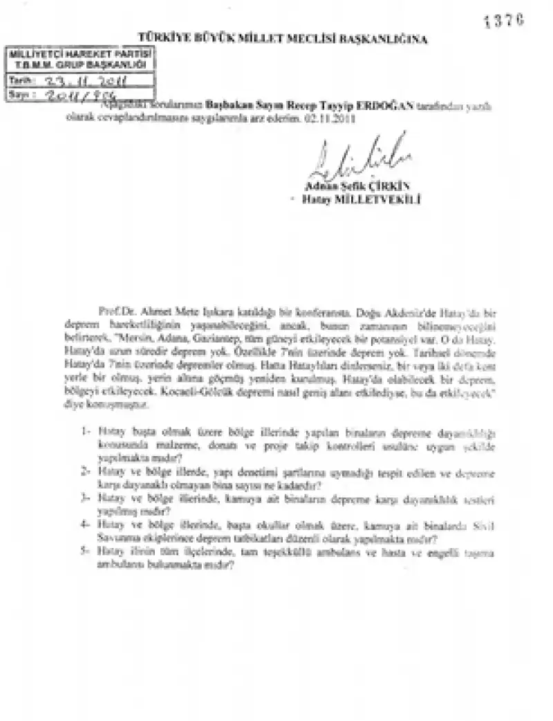 Şefik Çirkin 2011'de TBMM Kürsüsünden Hatay Için Deprem Uyarısı Yapmış!