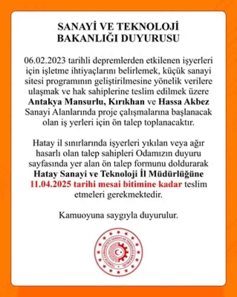 Depremden Etkilenen İşletmelere Sanayi Alanlarında Yeni Fırsatlar