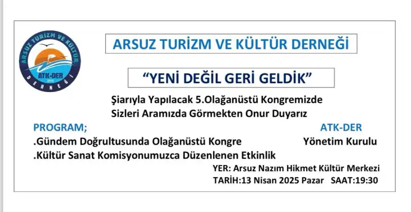ARSUZ TURİZİM VE KÜLTÜR DERNEĞİNDE OLAĞAN KONGRE