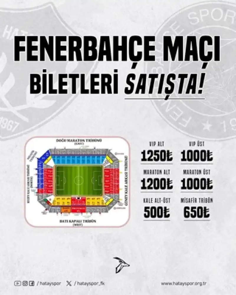 Hatayspor’un Fenerbahçe Maçı Biletleri Satışta