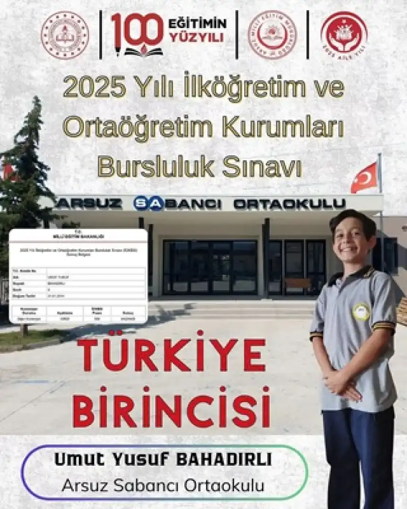 Bursluluk Sınavı Türkiye Birincisi Arsuz’dan