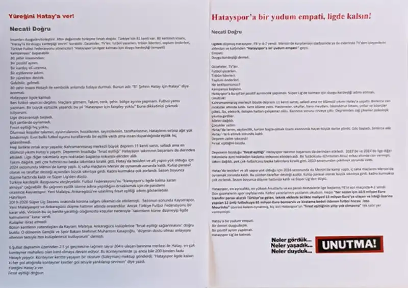“Hatayspor İçin El Ele Verelim, Süper Lig’de Kalsın!”