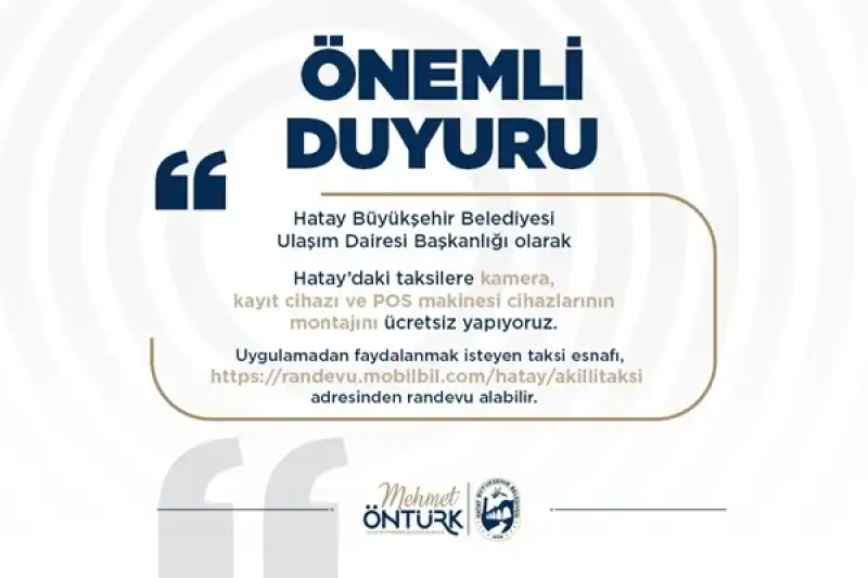 Hatay Taksilerinde Dijital Dönüşüm Başlıyor