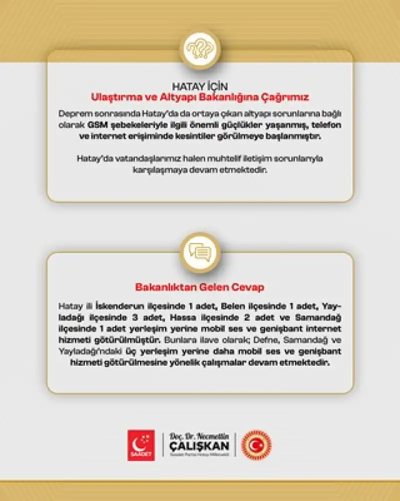 Çalışkan'ın Takibi Sonuç Verdi: Hatay’da İletişim Sorunlarına Çözüm Adımı Atıldı