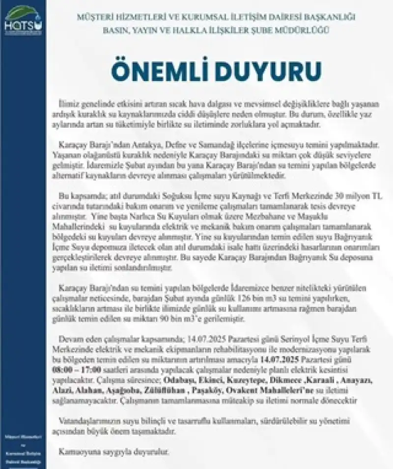 Bugün 12 Mahallede Su Ve Elektrik Yok