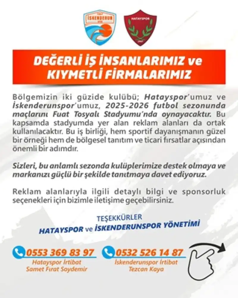 Hatayspor Ve İskenderunspor’dan Ortak Reklam Çağrısı
