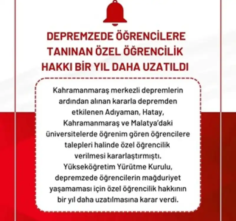YÖK’ten Depremzede Öğrenciler Kararı!