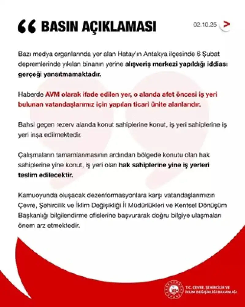 Bakanlıktan ‘Antakya’daki Rezerv Alanda AVM Yapılıyor İddialarına’ Cevap