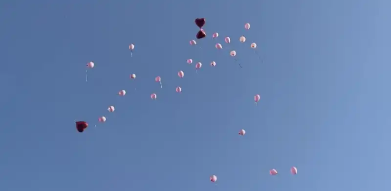 Hatay'da Meme Kanserini Yenen Kadın Için Gökyüzüne Pembe Balonlar Bırakıldı