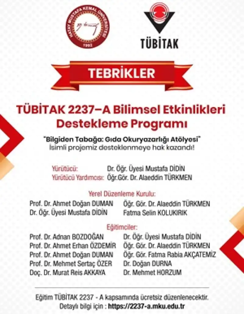 HMKÜ'den 'Bilgiden Tabağa: Gıda Okuryazarlığı' Başlıklı Proje TÜBİTAK Tarafından Desteklenmeye Hak Kazandı 