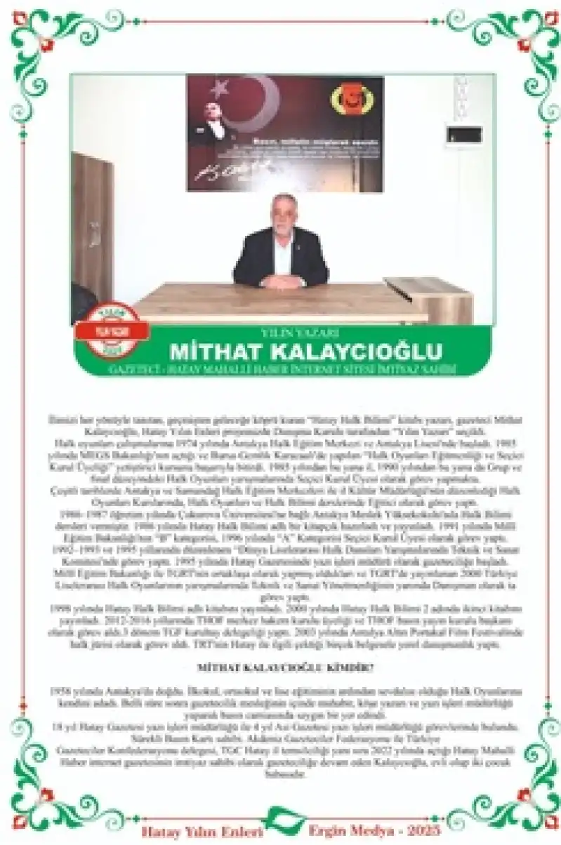Mithat Kalaycıoğlu, “Yılın Yazarı” Seçildi
