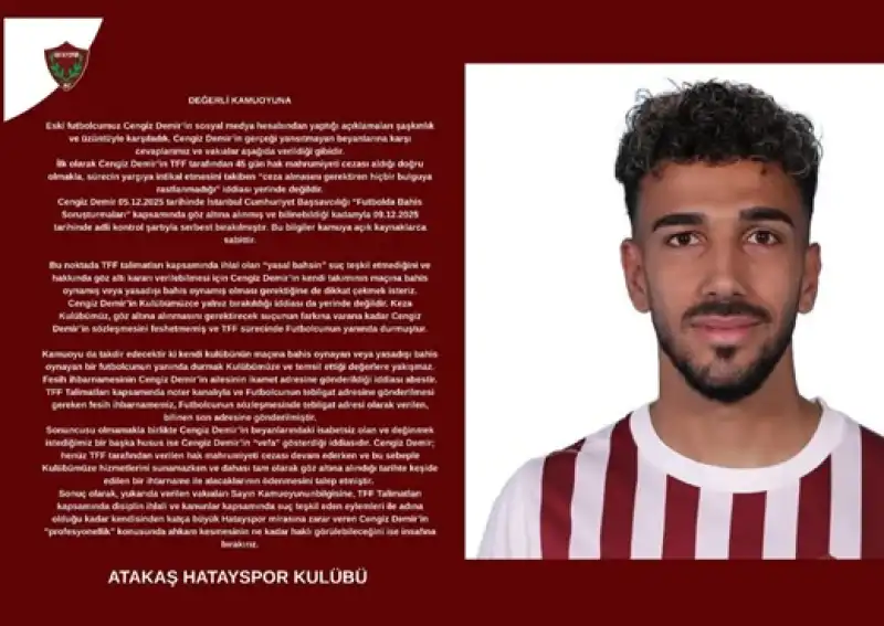 Hatayspor’dan Cengiz Demir Açıklaması 