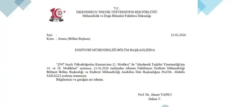Endüstri Mühendisliği Bölümü’nün Yeni Başkanı Prof. Dr. Abdulla Sakallı Oldu