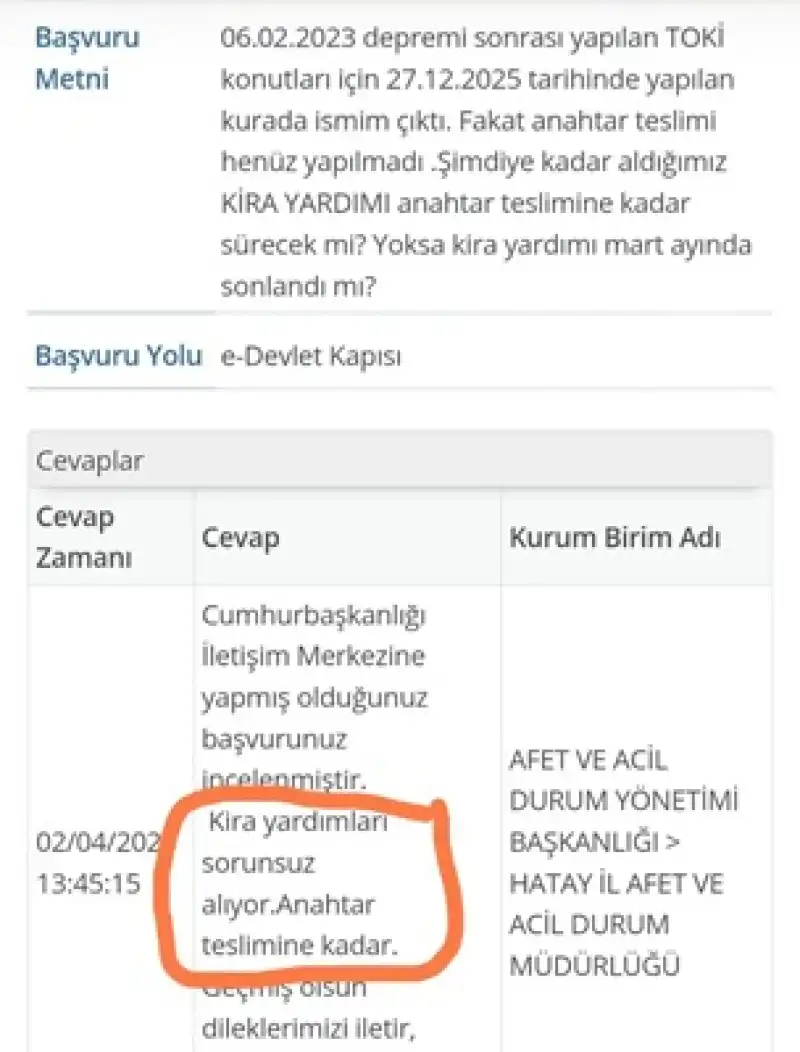 Kira Yardımları Anahtar Teslimine Kadar Devam Edecek