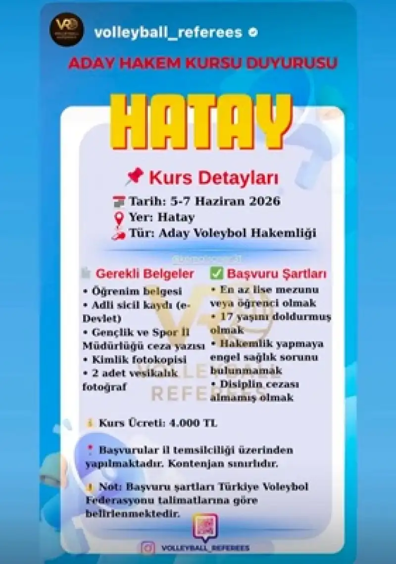 Hatay’da Voleybol Aday Hakem Kursu Başladı
