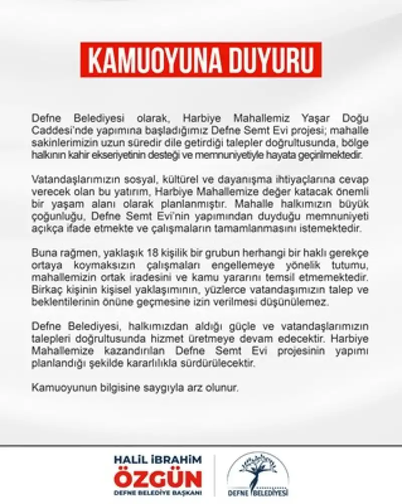 Defne Semt Evi Projesi Tartışmalara Rağmen Sürecek