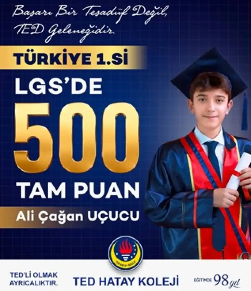TED Hatay Koleji'nden LGS'de Türkiye Birinciliği Gururu