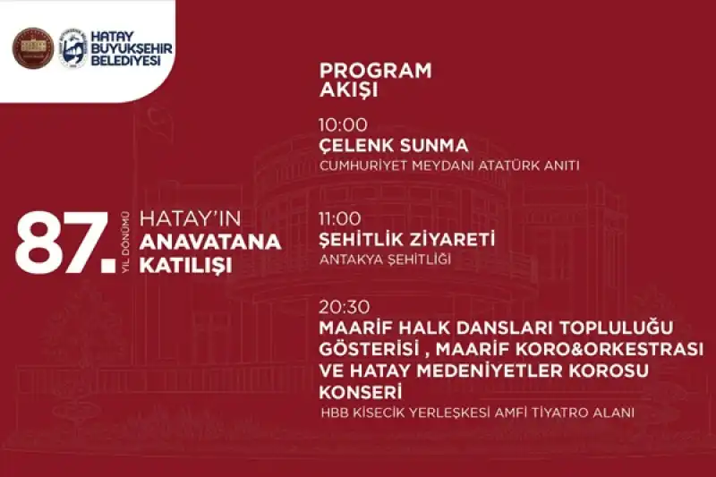 Hatay, Ana Vatana Katılışını Gururla Kutlayacak