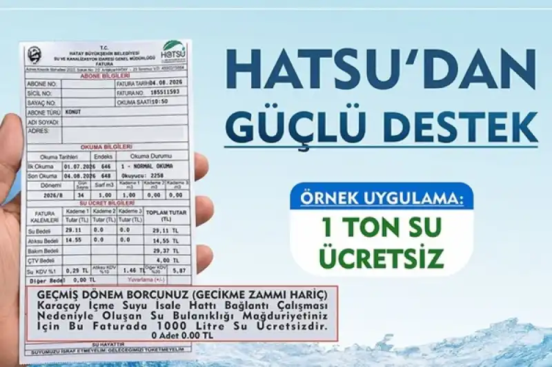 HATSU 3 İlçede Ağustos Ayı Faturalarında Bir Ton Suyu Ücretsiz Tanımladı