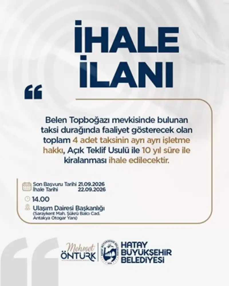 HBB’den Reyhanlı Ve Belen’de 13 Taksi Ihalesi